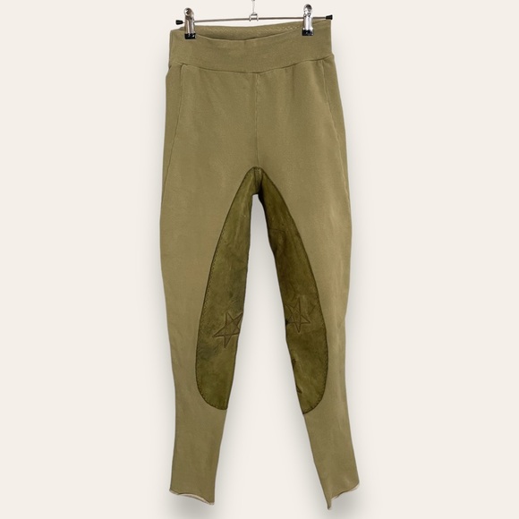 Handmade Equestrian Pants Leather Breeches Star Pattern Olive Green Horse Riding - Picture 1 of 16